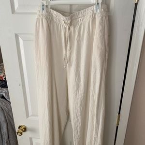Ladies Linen/Rayon wide leg pants, size L,  natural
